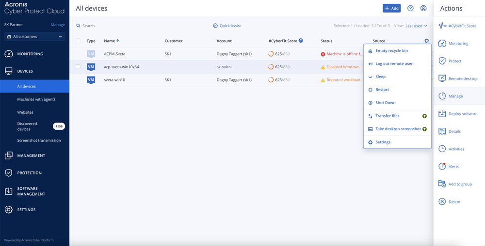 Remote action options 
